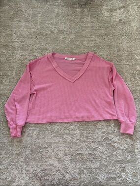 Altar'd State Pink Ribbed V-Neck Sweater Top
